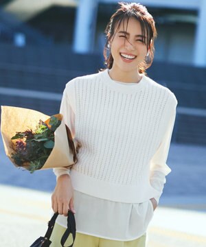  【洗濯機可】パターンメッシュニットベスト