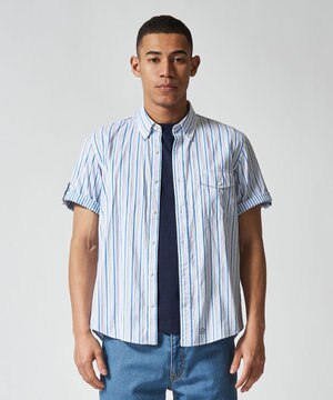  オーガニックコットンダブルチューブマルチストライプシャツ