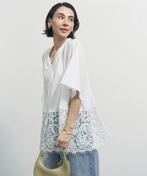  レースヘム ギャザーブラウス