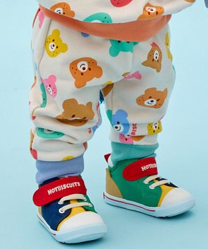  【80-120cm】カラフルビーンズ 総柄 裏毛パイル素材 パンツ