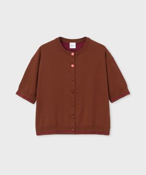  ベーシック クルーネック 半袖カーディガン