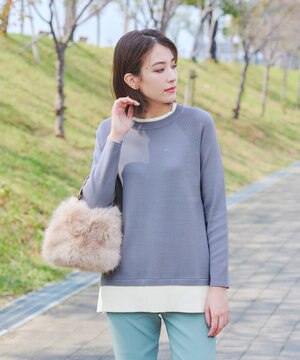 【洗える】重ね着風配色ニットチュニック