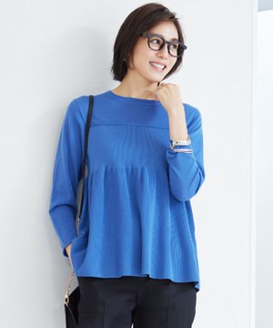  【洗える】ドライコットンハイゲージペプラム ニット