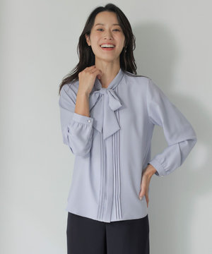 【洗える】ヌーディスバックサテン ボウタイ ブラウス