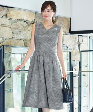  【洗える】ツイードタックワンピース