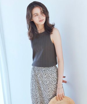  【SLOW/洗える】ランダムリブフライス タンクトップ カットソー