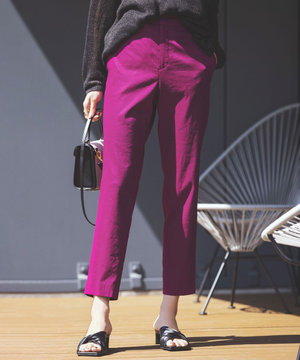 【洗える】リネンヴィスコーステーパード パンツ