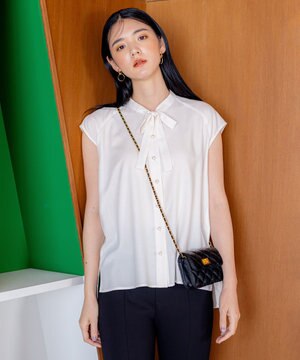  【洗える・イージーケア】シアーカルゼ ボウタイ ブラウス