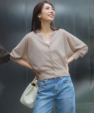  【洗える】シャイニーシアー ドルマンスリーブ カーディガン