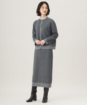  【洗える】リバーシブルニット セットアップ(カーディガン×タイトスカート)