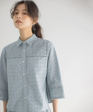 エンブロイダリーレース襟付 ブラウス