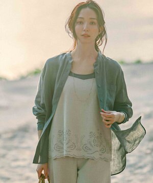  【洗える】リネンエンブロイダリー キャミソール ブラウス