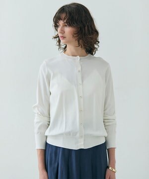  【洗える】NADIA / バックオーガンジークルーネックカーディガン