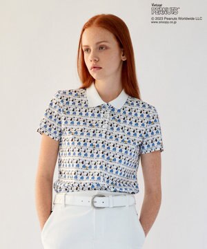  【PEANUTS】【WOMEN】スヌーピーコラボ 総柄ポロシャツ