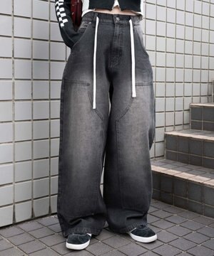  ヴィンテージウォッシュダブルニーバギーパンツ