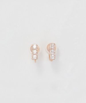  【K10】ストーンバーイヤリング　ローズゴールド