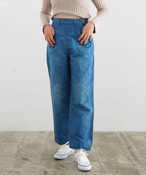 【洗える/リネン混/涼しい】ranch pants コットンリネンデニムパンツ USED WASH