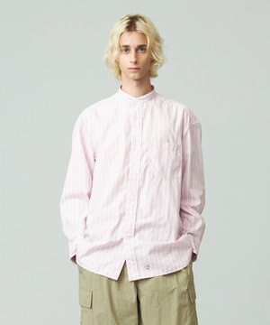 【UNISEX】タイプライターストライプ バンドカラーシャツ