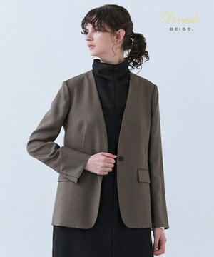  CAROLE / リネンライクノーカラーハーフ丈ジャケット