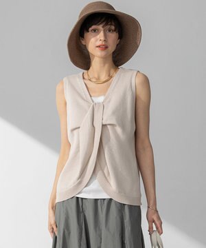  【洗える】ツイストデザイン ノースリーブ ニット