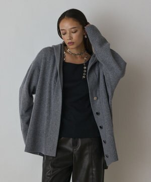  ウールフードニットカーディガン