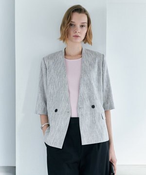  ストレッチMIXツイード 半袖ジャケット