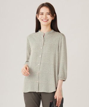  【カタログ掲載・セットアップ対応・洗える】サテンアムンゼンバンドカラー ブラウス