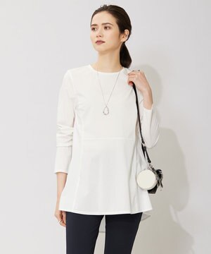  【洗える】 タイプライタージャージーコンビ ペプラムプルオーバー