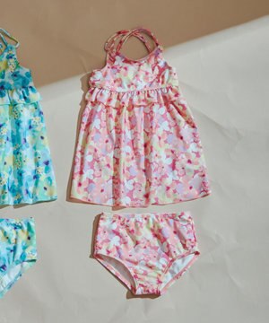  水彩タッチ花柄プリント セパレート水着