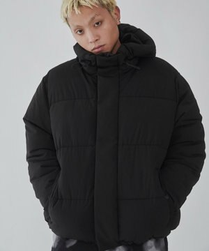  カラーブロックパテッドフードブルゾン