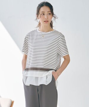  【洗える】パネルボーダー Tシャツ