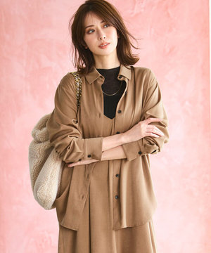 【見上愛さん着用/Oggi10月号掲載/洗える】スエーディーサテン シャツ