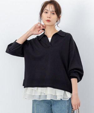 【加藤ローサさん着用】ポロ襟ストレッチニット
