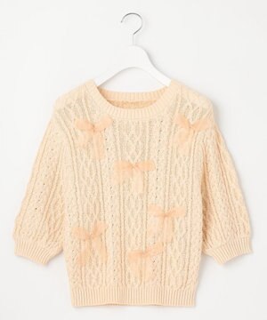  【洗える】デザインリボンニット