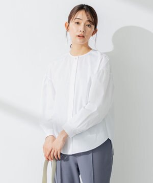  【洗える】C/Nyブロードノーカラー シャツ