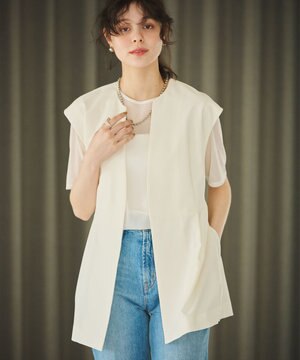  【洗濯機可能/ストレッチ】ペプラムジレ