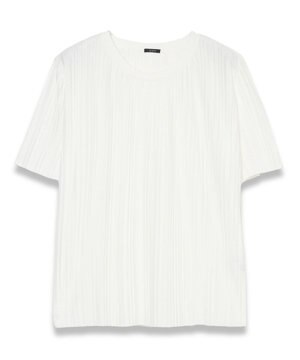  【洗える】プリーテッドジャージー　ラウンドネックTシャツ