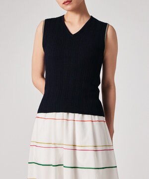  ストライプポイント Vネックニット