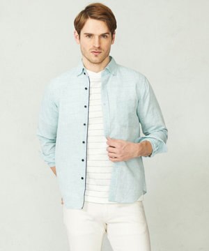  【カラー豊富/サステイナブル】リヨセルリネンサッカーシャツ