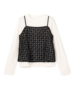  【2点セット】ラッセルレース キャミレイヤード Tシャツ