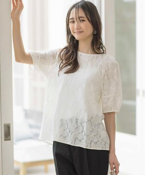  【洗える】ラグランレースＴ ブラウス