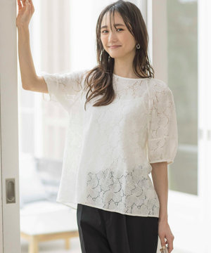 【洗える】ラグランレースT ブラウス