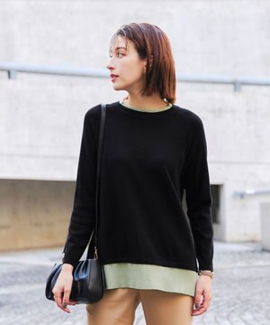  【洗える】重ね着風配色ニットチュニック