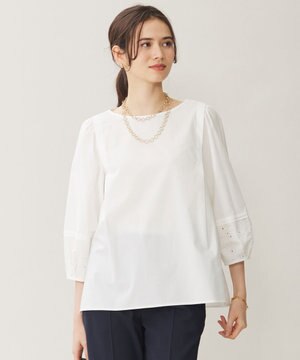  【洗える】テンセルコットンエンブロイダリープルオーバー ブラウス