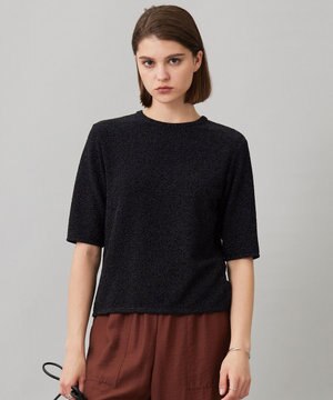  【洗える】シャイニーラメジャガード カットソー