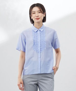  【洗える】フリルジャージー ブラウスライク カットソー