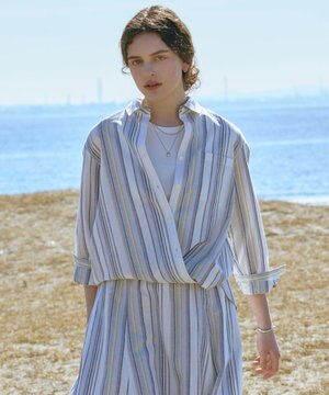  リネンMIX ストライプ シャツ ブラウス