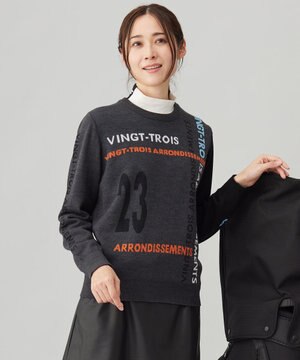  【WOMEN】ロゴチェックジャガード　クルーネック ニット