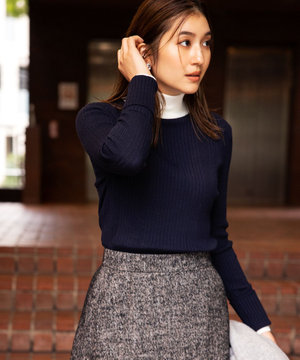 【洗える】ウーステッドバイカラー ニット