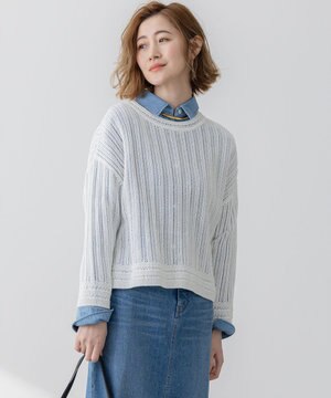 【洗える】コットンギマ ストライプ ニット